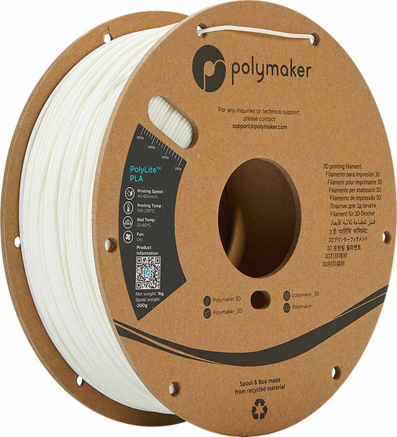 Polymaker PA02036 PLA hohe Steifigkeit 1.75 mm 3000 g Weiß PolyLite Filament von Polymaker
