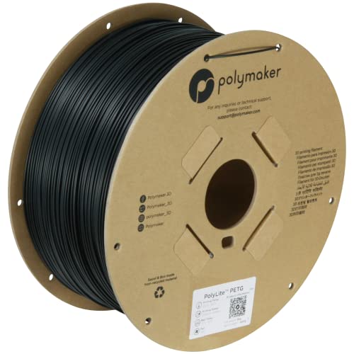 Polymaker PETG Filament 1,75 mm, 3 kg starke PETG-Filament-Kartonspule – PolyLite PETG 1,75 mm schwarzes 3D-Drucker-Filament, Druck mit den meisten 3D-Druckern mit 3D-Filamenten von Polymaker