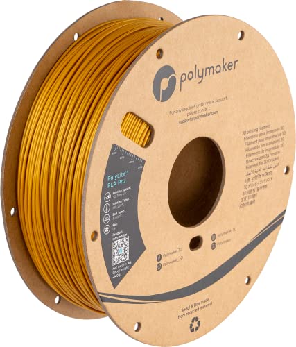 Polymaker PLA PRO Filament 1,75 mm Gold, leistungsstarkes PLA-Filament 1,75 mm 3D-Drucker-Filament 1 kg – PolyLite 1,75 PLA Filament PRO Tough & High Rigidity 3D-Druck PLA Filament Gold von Polymaker