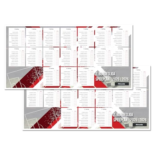 Fußball 2. Bundesliga 2025/2026 Spielplan Poster ca. 66x34cm, Fussball Plan Übersicht mit Spielterminen der Hin- und Rückrunde, XXL Überblick für Fans der Zweiten Liga für Saison 25/26, Rot, gerollt Fußball 2. Bundesliga 2025/2026 Spielplan Poster ca. 66x34cm, Fussball Plan Übersicht mit Spielterminen der Hin- und Rückrunde, XXL Überblick für Fans der Zweiten Liga für Saison 25/26, Rot, gerollt von Polymedia