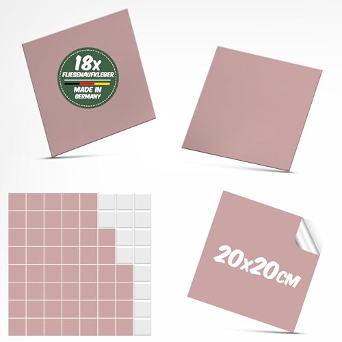 Polymedia Fliesenaufkleber 20x20-18 Stück Alt Rosa Selbstklebende Fliesenfolie Made in Germany, Wasserfest & Abwaschbar, Perfekt für Küche & Bad, Einfache DIY-Installation von Polymedia