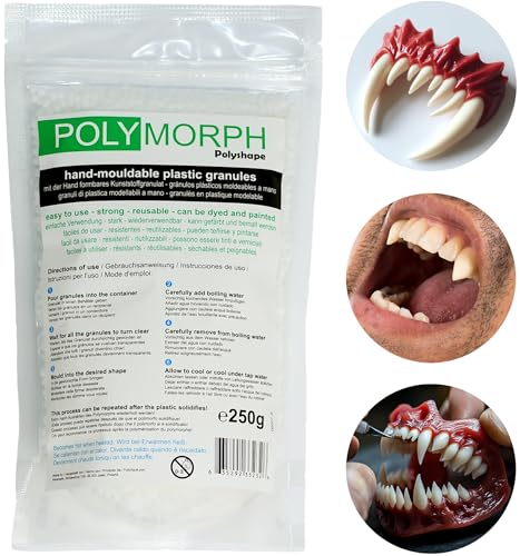 Polyshape Polymorph - formbare Plastikgranulate für Halloween, Vampirzähne, Zahnprothesen, Spezialeffekte, Vampir zähne – für Erwachsene und Kinder Vampir zähne - 250g Beutel Polyshape Polymorph - formbare Plastikgranulate für Halloween, Vampirzähne, Zahnprothesen, Spezialeffekte, Vampir zähne – für Erwachsene und Kinder Vampir zähne - 250g Beutel von Polymorph