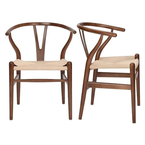 Polynices Esszimmerstuhl 2er Set, Massivholz Geflecht Sessel Stuhl Mid-Century Y-förmige Rückenlehne Esszimmerstühle Walnussfarbe Polynices Esszimmerstuhl 2er Set, Massivholz Geflecht Sessel Stuhl Mid-Century Y-förmige Rückenlehne Esszimmerstühle Walnussfarbe von Polynices