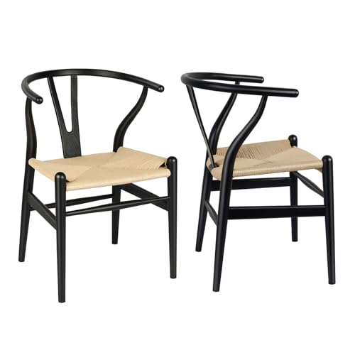Polynices Esszimmerstuhl 2er Set, Massivholz Geflecht Sessel Stuhl Mid-Century Y-förmige Rückenlehne Esszimmerstühle.Esche + schwarz/Mit dem weißen flechtseil Polynices Esszimmerstuhl 2er Set, Massivholz Geflecht Sessel Stuhl Mid-Century Y-förmige Rückenlehne Esszimmerstühle.Esche + schwarz/Mit dem weißen flechtseil von Polynices