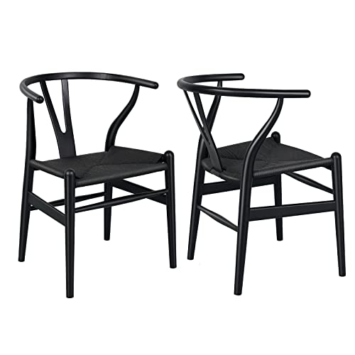 Polynices Esszimmerstuhl 2er Set, Massivholz Geflecht Sessel Stuhl Mid-Century Y-förmige Rückenlehne Esszimmerstühle.Esche + schwarz/Mit dem weißen flechtseil Polynices Esszimmerstuhl 2er Set, Massivholz Geflecht Sessel Stuhl Mid-Century Y-förmige Rückenlehne Esszimmerstühle.Esche + schwarz/Mit dem weißen flechtseil von Polynices