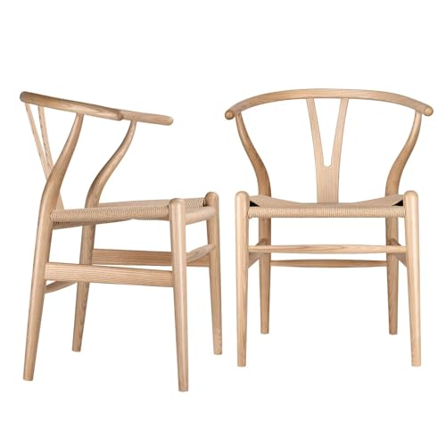 Polynices Esszimmerstuhl 2er Set, Massivholz Geflecht Sessel Stuhl Mid-Century Y-förmige Rückenlehne Esszimmerstühle.Natürliche Holzfarbe Polynices Esszimmerstuhl 2er Set, Massivholz Geflecht Sessel Stuhl Mid-Century Y-förmige Rückenlehne Esszimmerstühle.Natürliche Holzfarbe von Polynices