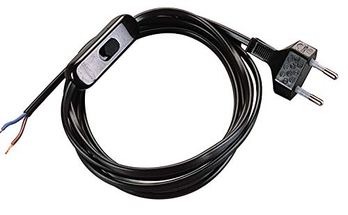 POLY POOL - PP0372.2Q Abat Jour Kabel, zweipolig, Schwarz 1,5 m - Kabel mit 2-Amp.-Schalter und 2,5-Amp.-Stecker - Nachttischl.-Kabel 2-polig - Elektrokabel Schwarz, 2-pol., sicher u. Made in Italy von Poly Pool