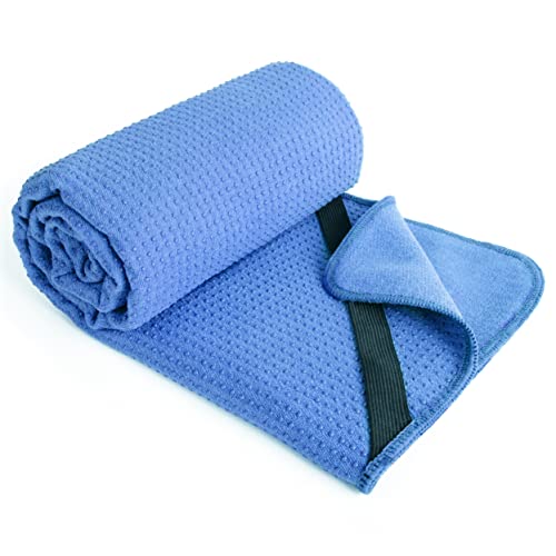 Polyte - Yoga Handtuch aus Mikrofaser mit Rutschfester Silikon Unterfläche und Elastischen Bändern, für Hot Yoga, 61 x 183 cm (Blau) von Polyte