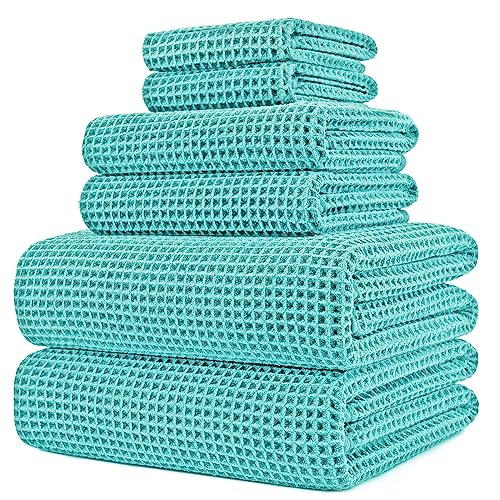 Polyte - Handtuch-Set - schnelltrocknende & fusselfreie Mikrofaser - Waffelstruktur - sehr groß - Aqua - 152 x 76,2 cm - 6-teilig von Polyte