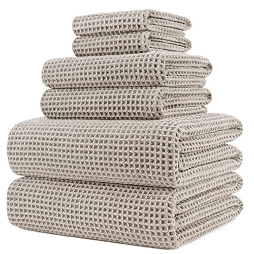 Polyte - Handtuch-Set - schnelltrocknende & fusselfreie Mikrofaser - Waffelstruktur - sehr groß - Beige - 152 x 76,2 cm - 6-teilig von Polyte