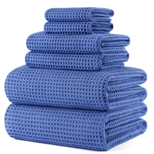Polyte - Handtuch-Set - schnelltrocknende & fusselfreie Mikrofaser - Waffelstruktur - sehr groß - Dunkelblau - 152 x 76,2 cm - 6-teilig von Polyte