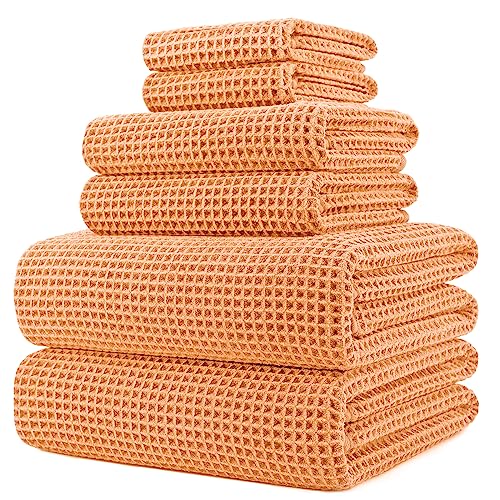 Polyte - Handtuch-Set - schnelltrocknende & fusselfreie Mikrofaser - Waffelstruktur - sehr groß - Orange - 152 x 76,2 cm - 6-teilig von Polyte