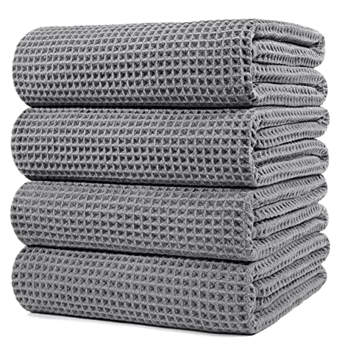 Polyte - Mikrofaser-Badetuch - fusselfrei & schnelltrocknend - Waffelstruktur - sehr groß - Grau - 152 x 76 cm - 4 Stück von Polyte