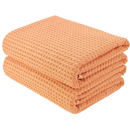 Polyte - Mikrofaser-Badetuch - fusselfrei & schnelltrocknend - Waffelstruktur - sehr groß - Orange - 152 x 76 cm - 2 Stück von Polyte