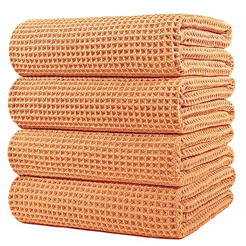 Polyte - Mikrofaser-Badetuch - fusselfrei & schnelltrocknend - Waffelstruktur - sehr groß - Orange - 152 x 76 cm - 4 Stück von Polyte