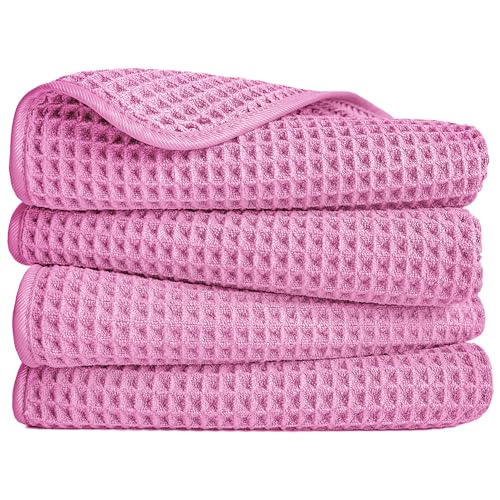 Polyte - Mikrofaserhandtuch - fusselfrei & schnelltrocknend - Waffelstruktur - Rosa - 40 x 76 cm - 4 Stück von Polyte