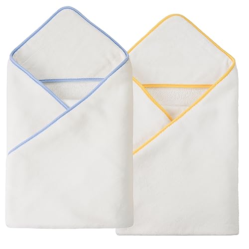 Polyte - Premium-Baby-Badetuch - Kapuze - hypoallergene Mikrofaser - Weiß mit gelbem und blauem Basatz - 91,4 x 91,4 cm - 2 Stück von Polyte