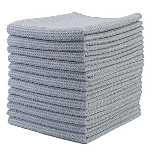 Polyte - Premium-Geschirrhandtücher aus Mikrofaser - Waffelstruktur - Grau - 41 x 71 cm - 12 Stück von Polyte