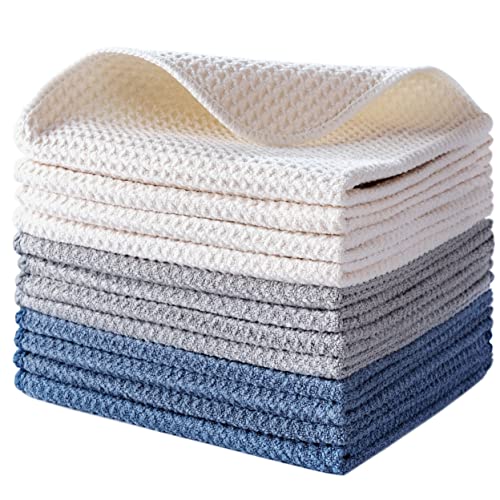 Polyte - Premium-Geschirrtücher aus Mikrofaser - Waffelstruktur - Dunkelblau/Grau/Altweiß - 30 x 30 cm - 12 Stück von Polyte