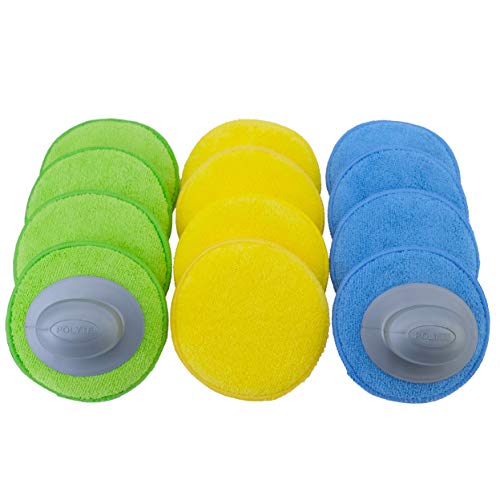 Polyte - Wachsapplikator aus Mikrofaser - mit 2 Griffe - Blau, Grün & Gelb - 13 cm - 12 Stück von Polyte
