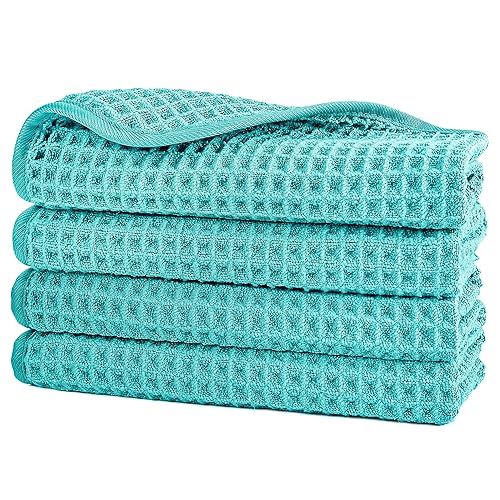 Polyte - Waschlappen aus Mikrofaser - fusselfrei - Waffelstruktur - Aqua - 33 x 33 cm - 4 Stück von Polyte