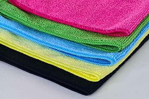 Polytop Microfasertuch 5 x 1 (5er Pack) - 5X Allrounder Mikrofaser Tuch 40x40cm, 280 GSM jeweils 1 in blau, gelb, grün, rosa und schwarz von Polytop