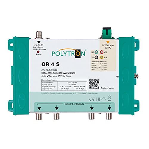 POLYTRON Optischer Empfänger OR 4 S (Quad) CWDM, 4X SAT, SC/APC-Anschluss, zum direkten Anschluss von max. 4 Teilnehmern von Polytron