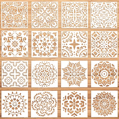 Mandala Schablone Set, Pomeloone 16 Stück Wiederverwendbare Laserschnitt Malschablone, Blumen Schablone für DIY Handwerk Scrapbooking Malen von Pomeloone