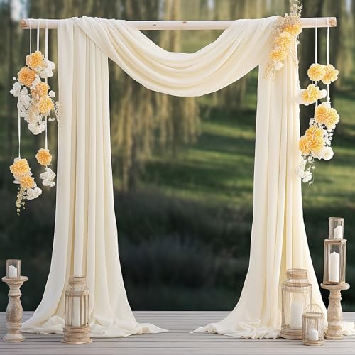 Pomeloone Hochzeit Vorhang Hochzeitsbogen, Chiffon Stoff Querbehang Deko Gardinen Vorhang, Hochzeitsbogen Gardinen Dekoration für Babyparty Party Hochzeit Torbogen Zeremonie, 75 x 600 cm (Beige) von Pomeloone