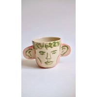 Handgemachte Keramik Kaffeetasse Handbemalte Steinzeug Portrait Tasse von Pomelopotteryshop