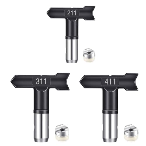 3 Stück Airless Farbdüsen Set Farbsprühsysteme Reversible Sprühmaschine Spitzen Airless Farbsprühdüse Kit Airless Sprayer Sprühmaschine Zubehör für Häuser Gebäude Gartendecks Zäune (Typ 211,311,411) von Pomelotree