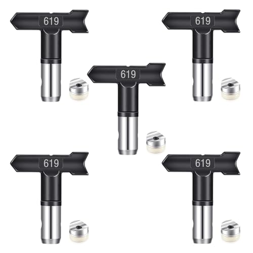 5 Stück 619 Airless Düse mit Spitzendichtung für Airless Farbsprühsysteme Reversible Sprühspitzen Airless Farbsprühgerät Airless Spray Gun Airless Düse Set für Häuser Gebäude Gartendecks Zäune (619*5) von Pomelotree