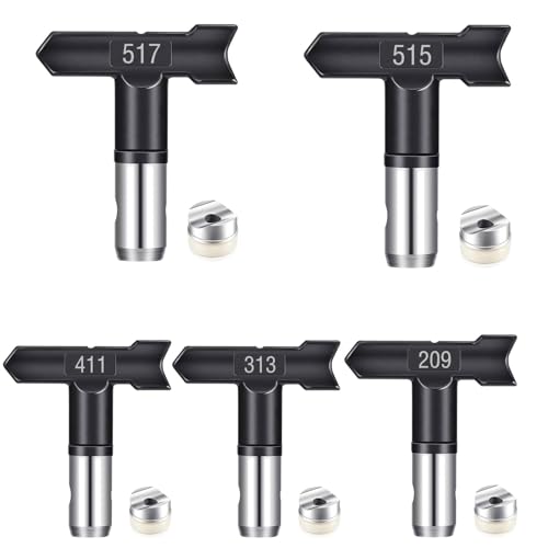 5 Stück Airless Düse mit Spitzendichtung für Airless Farbsprühsysteme Reversible Sprühspitzen Airless Farbsprühgerät Airless Spray Gun Airless Düse Set für Häuser Gebäude (Typ 517,515,411,313,209) von Pomelotree
