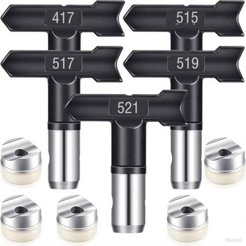 5 Stück Airless Düse mit Spitzendichtung für Airless Farbsprühsysteme Reversible Sprühspitzen Airless Farbsprühgerät Airless Spray Gun Airless Düse für Häuser Gebäude Zäune (Typ 417,515,517,519,521) von Pomelotree