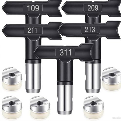 5 Stück Airless Farbdüsen Set Farbsprühsysteme Reversible Sprühmaschine Spitzen Airless Farbsprühdüse Kit Airless Sprayer Sprühmaschine Zubehör für Häuser Gebäude Gartendecks (Typ 109,209,211,213,311) von Pomelotree