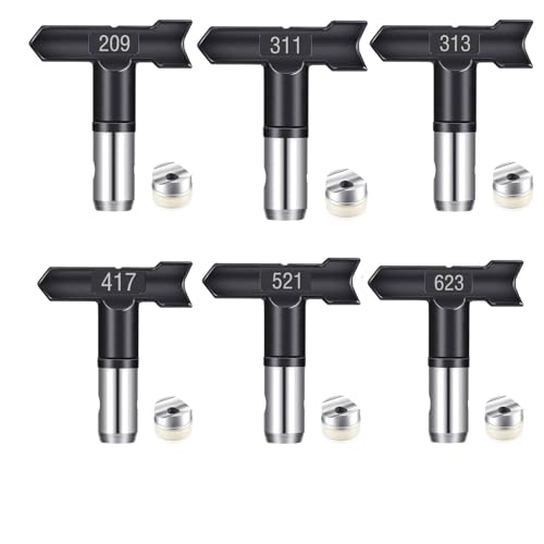 6 Stück Airless Düse mit Spitzendichtung für Airless Farbsprühsysteme Reversible Sprühspitzen Airless Farbsprühgerät Airless Spray Gun Airless Düse Set für Häuse Gebäude Zäune(209,311,313,417,521,623) von Pomelotree