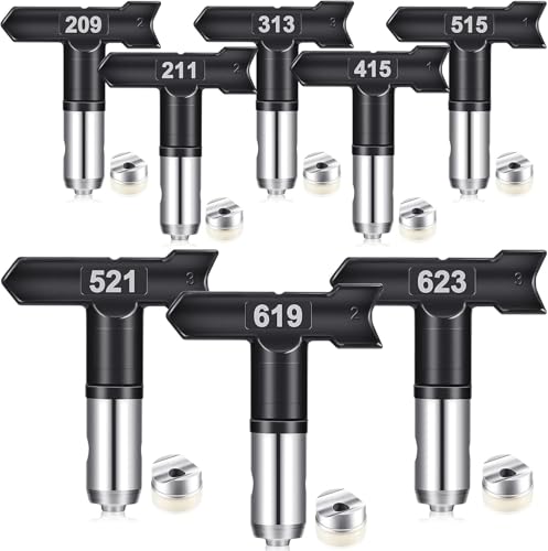 8 Stück Airless Düse mit Spitzendichtung für Airless Farbsprühsysteme Reversible Sprühspitzen Airless Farbsprühgerät Airless Spray Gun Airless Düse Set für Häuse Zäune(209,211,313,415,515,521,619,623) von Pomelotree