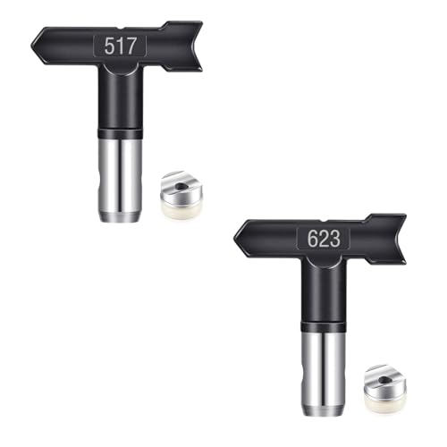 2 Stück Airless Düse mit Spitzendichtung für Airless Farbsprühsysteme Reversible Sprühspitzen Airless Farbsprühgerät Airless Spray Gun Airless Düse Set für Häuser Gebäude Gartendecks (Typ 517 623) von Pomelotree