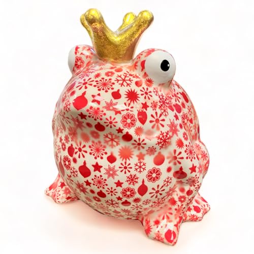 Pomme Pidou Spardose Frosch Freddy mit Weihnachtsschmuck Motiv Große Sparbüchse aus Keramik Tierspardose mit Papiertechnik hergestellt H25 x B24 x T21cm von Pomme Pidou