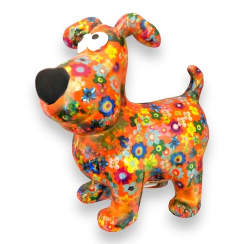 Pomme Pidou Spardose Hund Hugo Blumen Motiv in orange Sparschwein aus Keramik mit Tiermotiv H20,2 x B10,5 x T19 cm farbenfrohe Sparbüchse als Geschenkidee von Pomme Pidou