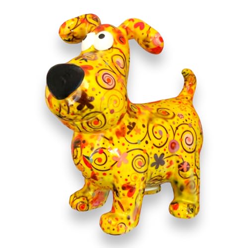 Pomme Pidou Spardose Hund Hugo Blumen und Kreise Motiv in gelb Sparschwein aus Keramik mit Tiermotiv H20,2 x B10,5 x T19 cm farbenfrohe Sparbüchse als Geschenkidee von Pomme Pidou