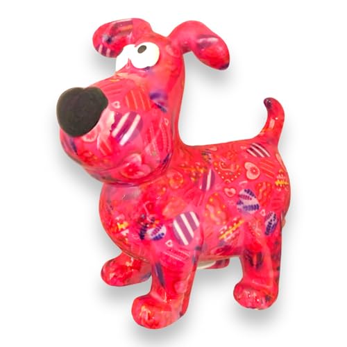Pomme Pidou Spardose Hund Hugo Herzen Motiv in rosa rot Sparschwein aus Keramik mit Tiermotiv H20,2 x B10,5 x T19 cm farbenfrohe Sparbüchse als Geschenkidee von Pomme Pidou