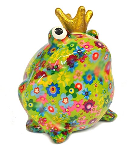 Spardose Frosch mit bunten Blumen. Pomme Pidou Keramik Spardosen mit lustigen Tiermotiven (Grün) von Pomme Pidou