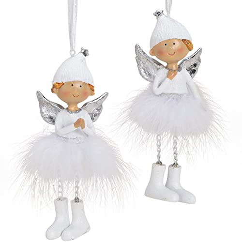 POMMERNTRAUM ® | 2-ER Set Weihnachtsbaumhänger Christbaumhänger Elfen Engel Schutzengel Engelchen Weihnachtsengel Weihnachtsfiguren Dekorationsfiguren (Weisse Baumhänger) von Pommerntraum