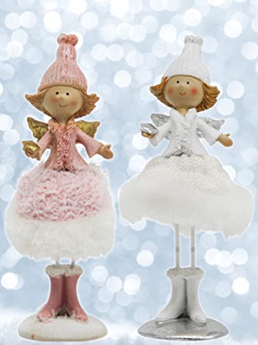 Pommerntraum ® | 2-ER Set Elfen Engel Schutzengel Engelchen Nana Engel Weihnachtsengel Weihnachtsfiguren Dekorationsfiguren Schreibtischfiguren (Weiss + rosa - 15 cm) von Pommerntraum