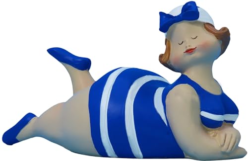 Pommerntraum ® | Dekorationsfigur Maritime Badenixe - mollige Badefigur - üppige Dame - Badelady - Strandnixe Nana - Rubensdame - Rubenfigur (blau) von Pommerntraum