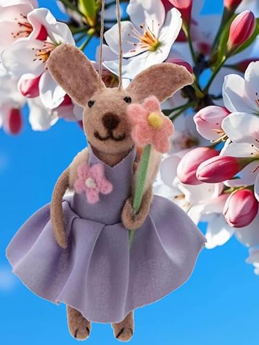 POMMERNTRAUM ® | Filzhasenmädchen mit Blume + Rucksack Osterhase Filzhase Filzfigur Filztier Osterdeko Handarbeit Lotta von Pommerntraum