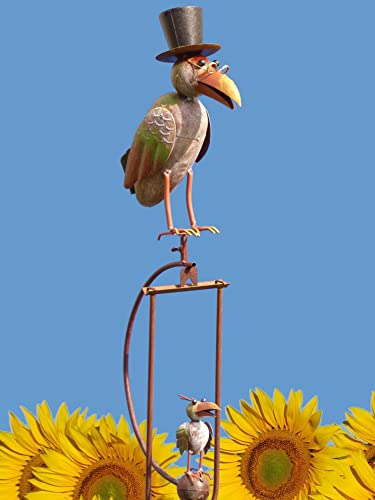 POMMERNTRAUM ® | Vogelwippe Windspiel Gartenstecker Gartendekoration Gartenkunst Metall *** Prof. Dr. Rabe *** Vogel Vögel Raben (Rabe + Sohn) von Pommerntraum