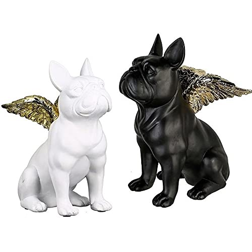 Pommerntraum ® | 2-ER Set Dekorationsfiguren Französische Bulldogge Bulli Engel + Teufel mit goldenen Flügeln (Weiss + schwarz) von Pommerntraum