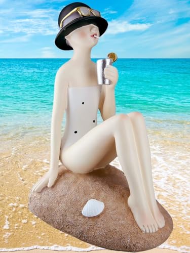 Pommerntraum ® | DEKOFIGUR Figurine Maritime Badenixe Badelady Strandnixe Frauenfigur DekoFigur Vintage-Stil Retro Buchstütze von Pommerntraum